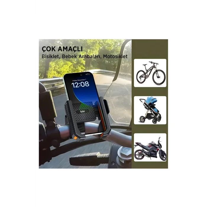 BUĞZ Gidon Bağlantılı Bisiklet Motosiklet İçin Esnek Abs 4-7.8″ İnç Telefon Tutucu 360° Dönebilen Tasarım