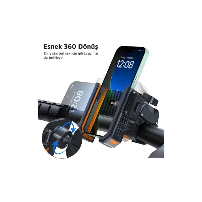 BUĞZ Gidon Bağlantılı Bisiklet Motosiklet İçin Esnek Abs 4-7.8″ İnç Telefon Tutucu 360° Dönebilen Tasarım