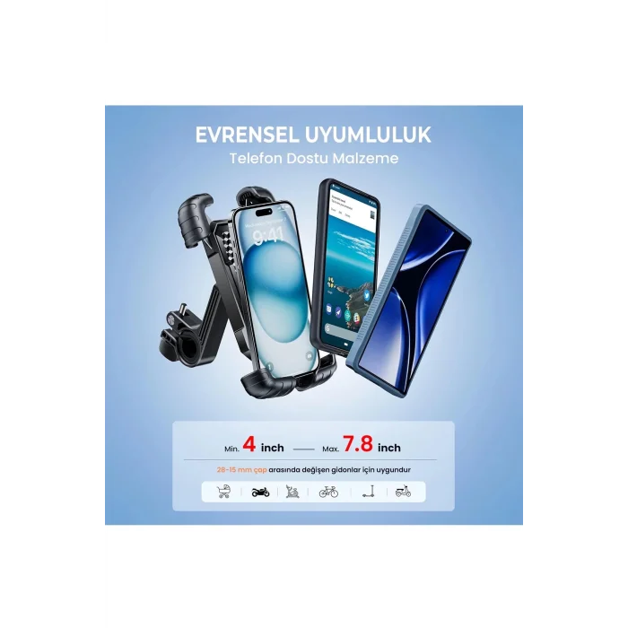 BUĞZ Gidon Bağlantılı Bisiklet Motosiklet İçin Esnek Abs 4-7.8″ İnç Telefon Tutucu 360° Dönebilen Tasarım