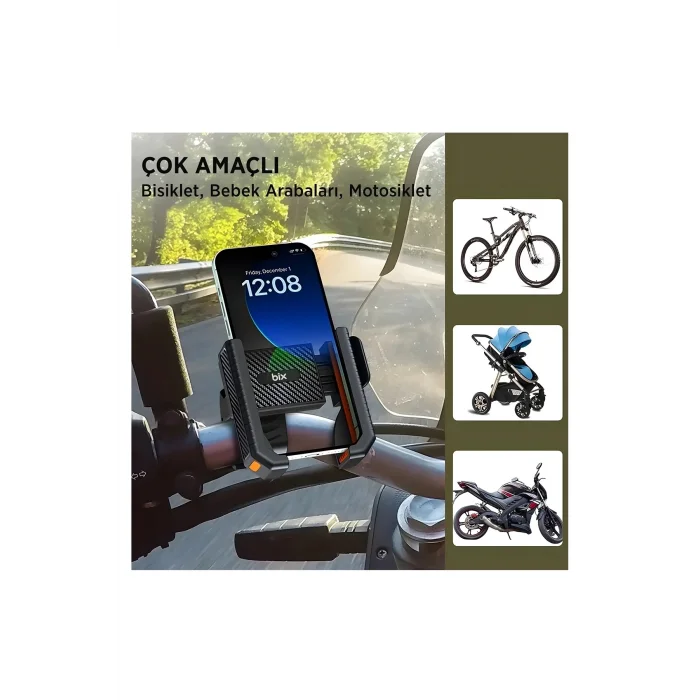 BUĞZ Gidon Bağlantılı Bisiklet Motosiklet İçin Esnek Abs 4-7.8″ İnç Telefon Tutucu 360° Dönebilen Tasarım