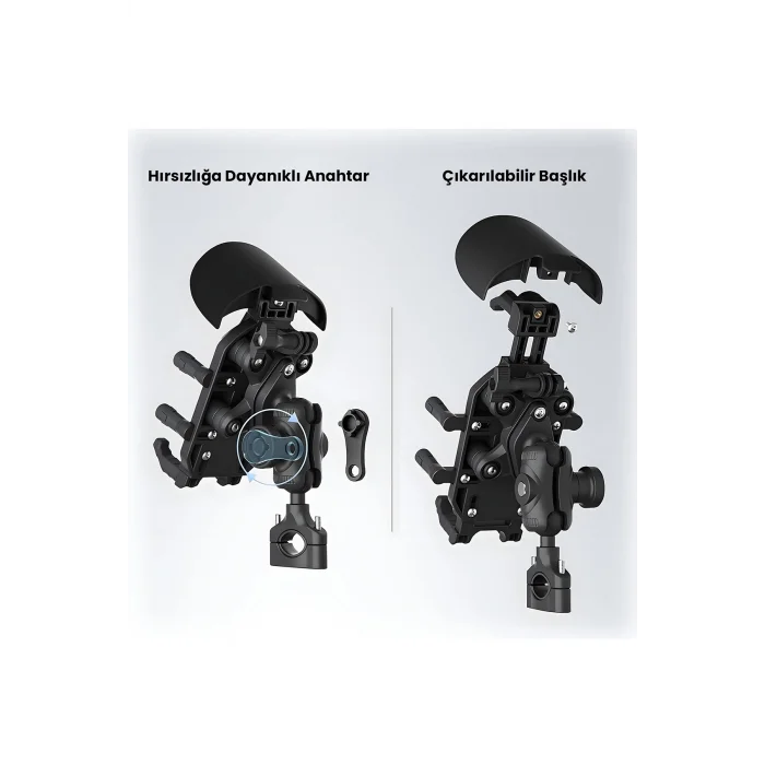 BUĞZ Gidon Bağlantılı Güneş Ve Yağmur Korumalı 360° Derece Ayarlanabilir Motosiklet Bisiklet Telefon Tutucu