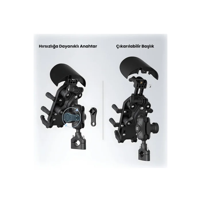 BUĞZ Gidon Bağlantılı Güneş Ve Yağmur Korumalı 360° Derece Ayarlanabilir Motosiklet Bisiklet Telefon Tutucu