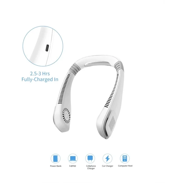  Giyilebilir Bladeless Boyun Fanı | 360° Serinlik, 5 Kademe Rüzgar, USB Şarjlı Sessiz Mini Klima