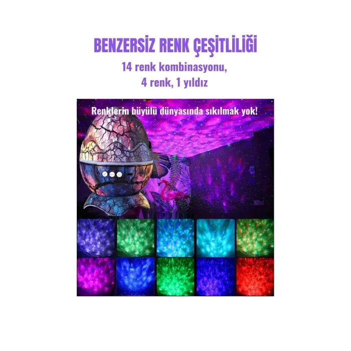 BUĞZ Gökyüzü Projeksiyonlu, Bluetooth Hoparlör Özellikli Dinozor Yumurtası Tasarımlı Gece Lambası