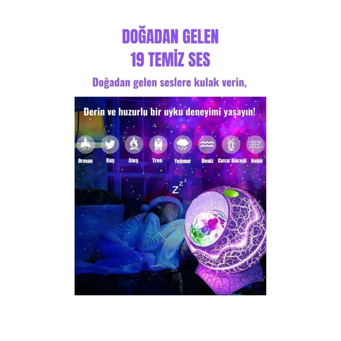 BUĞZ Gökyüzü Projeksiyonlu, Bluetooth Hoparlör Özellikli Dinozor Yumurtası Tasarımlı Gece Lambası
