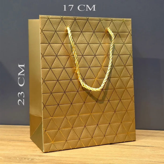 BUĞZ Gold Geometrik Desenli Orta Boy Karton Hediye Çantası