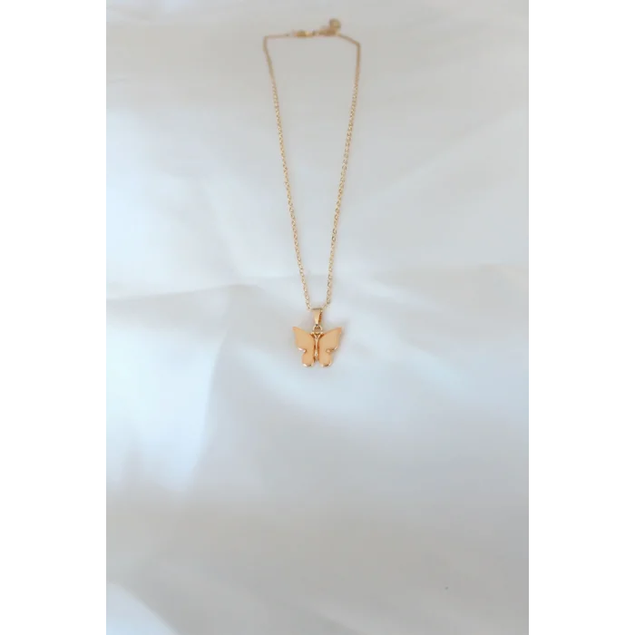 BUĞZ Gold Kaplama Sarı Renk Sedefli Kelebek Kolye - BUĞZ