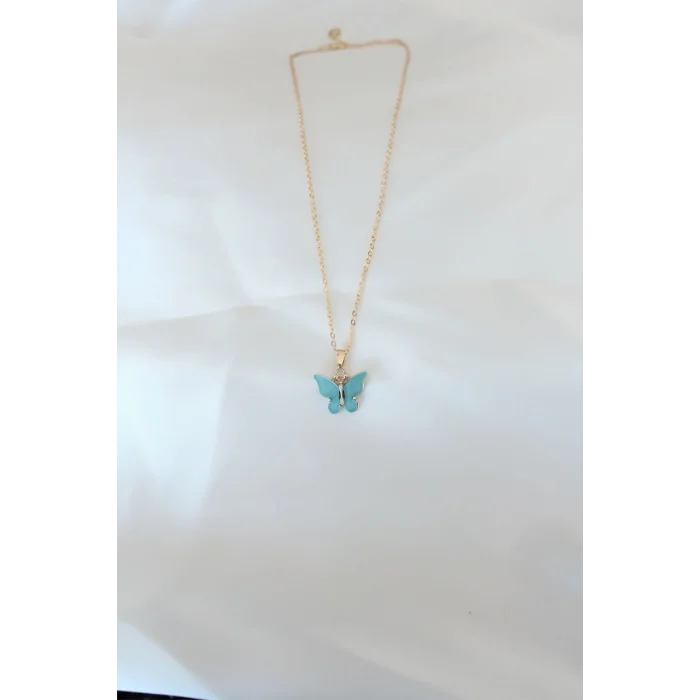 BUĞZ Gold Kaplama Turkuaz Renk Sedefli Kelebek Kolye - Lisinya