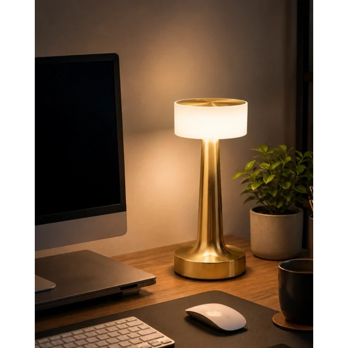 BUĞZ Gold Kare Mantar Masa Lambası Şarjlı Dokunmatik LED Aydınlatma