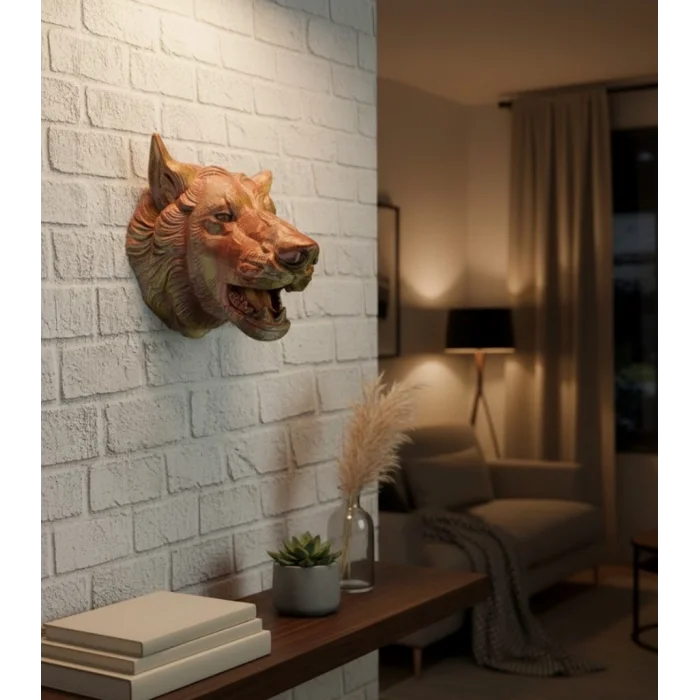 BUĞZ Gold Kurt Duvar Aksesuarı Asılabilir 3D Dekoratif Heykel 25x19 cm