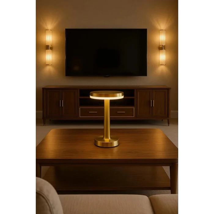 BUĞZ Gold Mantar Masa Lambası 3 Renk Modlu Kablosuz Şarjlı Dekoratif Metal LED Abajur