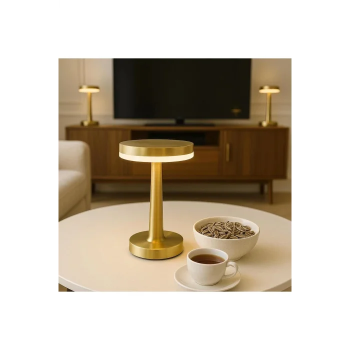 BUĞZ Gold Mantar Masa Lambası 3 Renk Modlu Kablosuz Şarjlı Dekoratif Metal LED Abajur