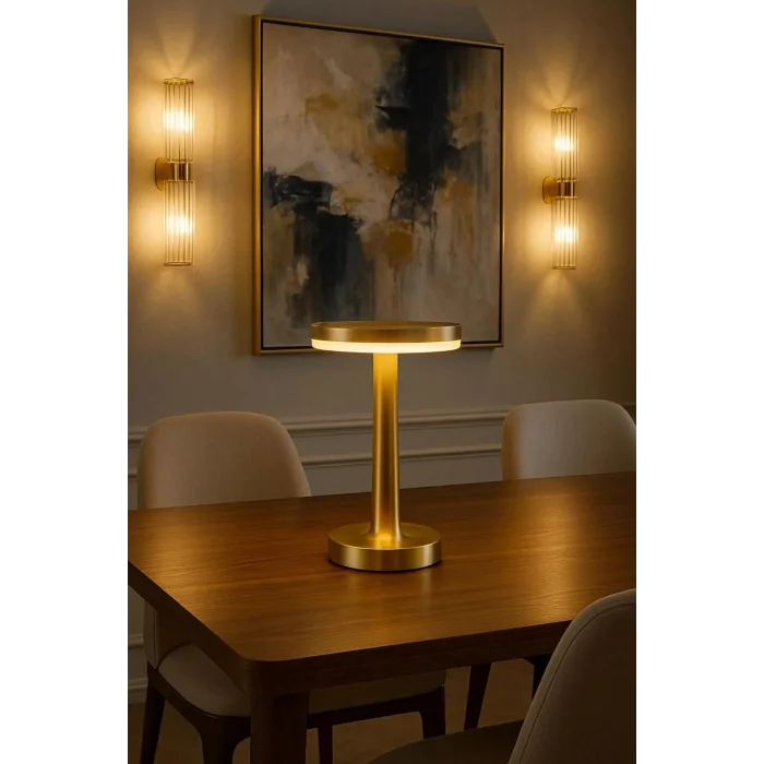 BUĞZ Gold Mantar Masa Lambası 3 Renk Modlu Kablosuz Şarjlı Dekoratif Metal LED Abajur