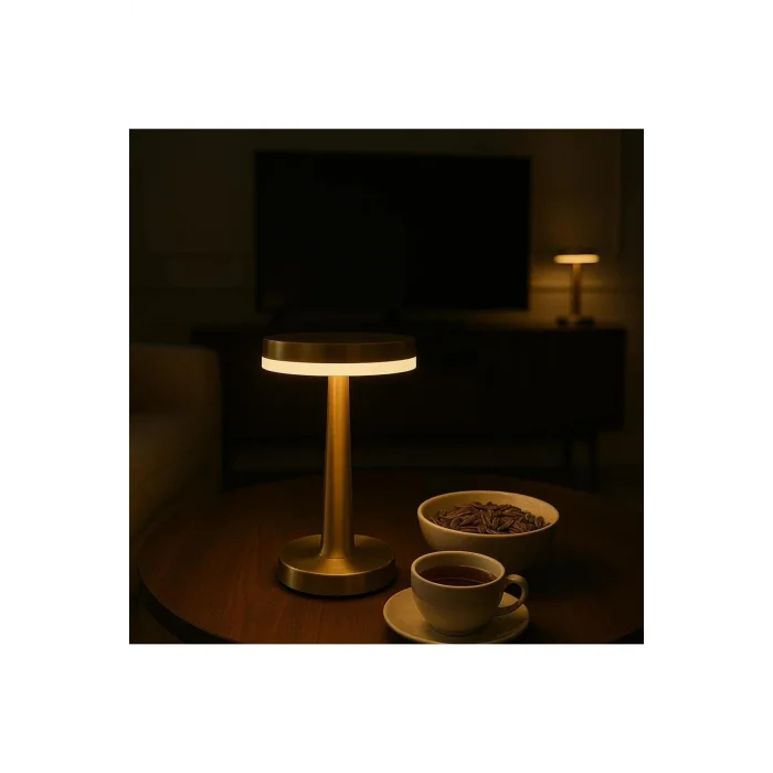 BUĞZ Gold Mantar Masa Lambası 3 Renk Modlu Kablosuz Şarjlı Dekoratif Metal LED Abajur