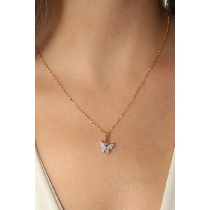 BUĞZ Gold Mavi Renk Kelebek Figür Kadın Kolye