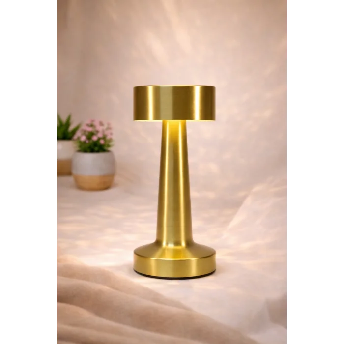 BUĞZ Gold Metal Dokunmatik Şarjlı Masa Lambası 3 Işık Parlaklık Ayarlı Gece Abajuru LED