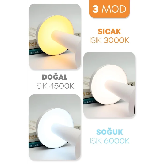 BUĞZ Gold Metal Dokunmatik Şarjlı Masa Lambası 3 Işık Parlaklık Ayarlı Gece Abajuru LED