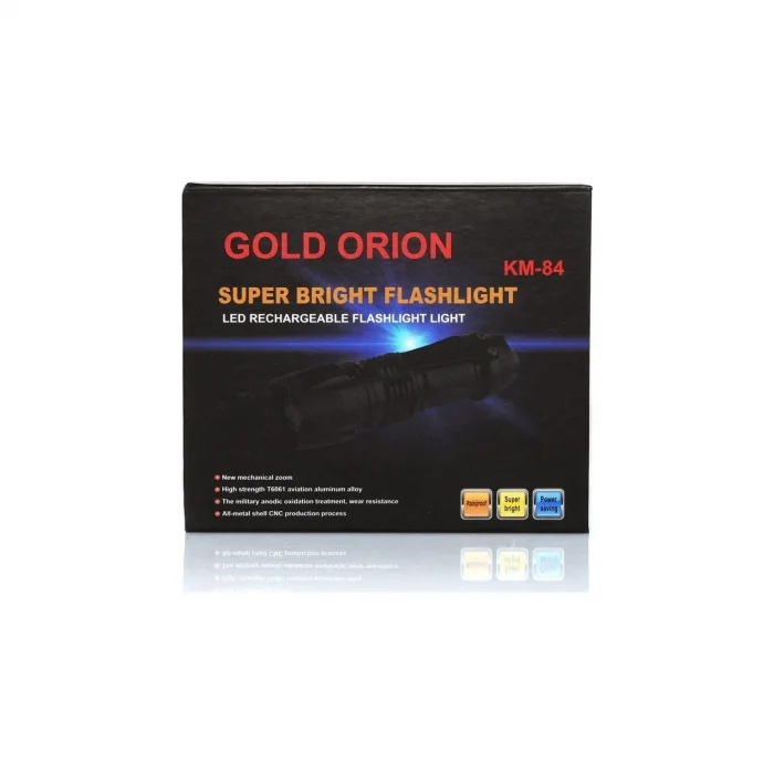 BUĞZ Gold Orion Km-84 Tasarruflu Şarjlı Zoomlu Metal El Feneri Kemer Klipsli