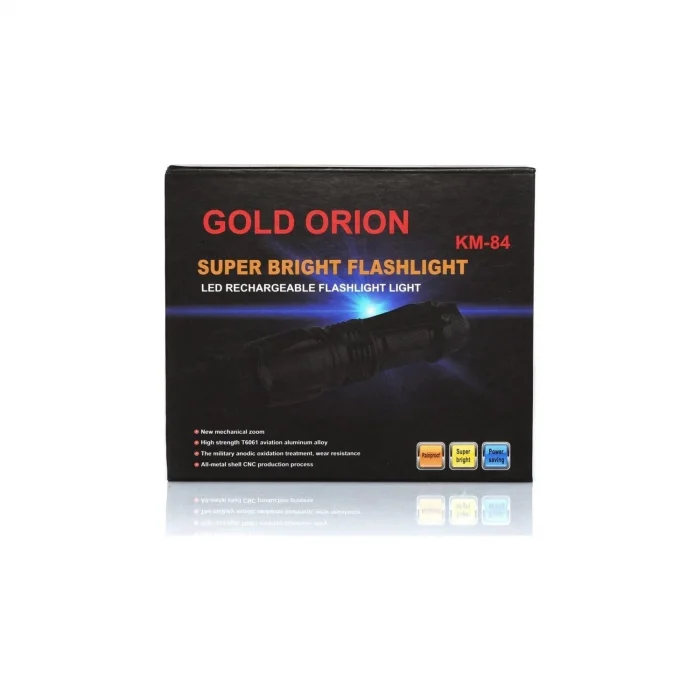 BUĞZ Gold Orion Km-84 Tasarruflu Şarjlı Zoomlu Metal El Feneri Kemer Klipsli ( BUĞZ )