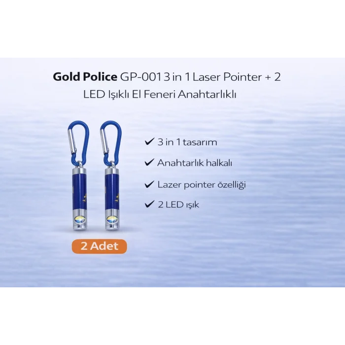 BUĞZ Gold Police GP-001 3 in 1 Laser Pointer + 2 LED Işıklı El Feneri Anahtarlıklı 2 Adet
