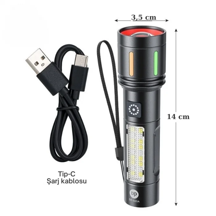 BUĞZ Gold Police Gp-212 Şarjlı Metal El Feneri | 1000 Lümen Polis Feneri Çakarlı