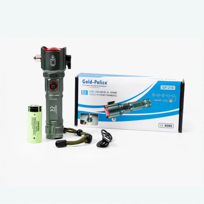 BUĞZ Gold Police Gp-218 Acil Durum El Feneri Güçlü Tg Led 3000 Lümen