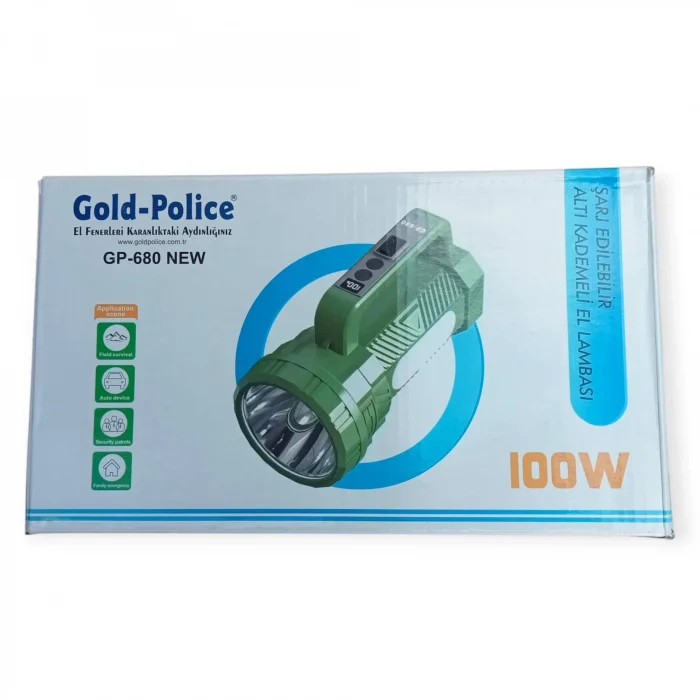 BUĞZ Gold Police Gp-680 Şarjlı El Feneri Projektör 100 Watt