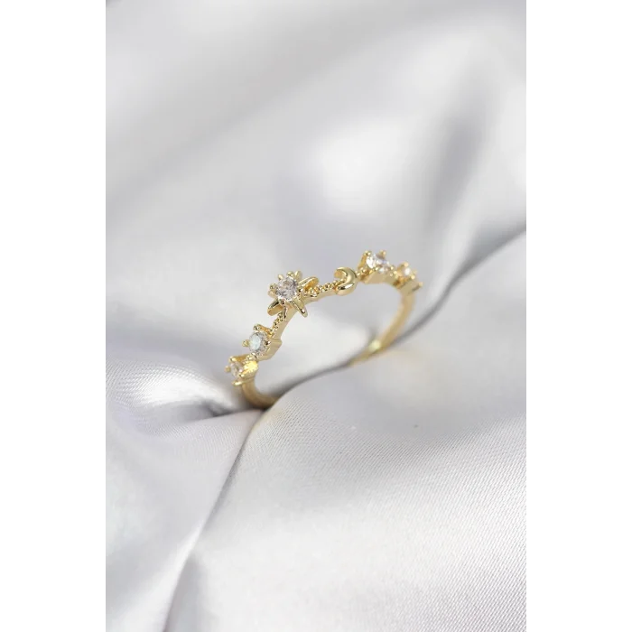 BUĞZ Gold Renk Gece Temalı Zirkon Taşlı Kadın Yüzük