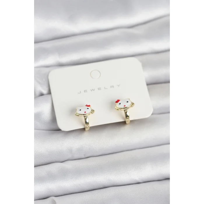 BUĞZ Gold Renk Kedi Model Mineli Çocuk Küpe