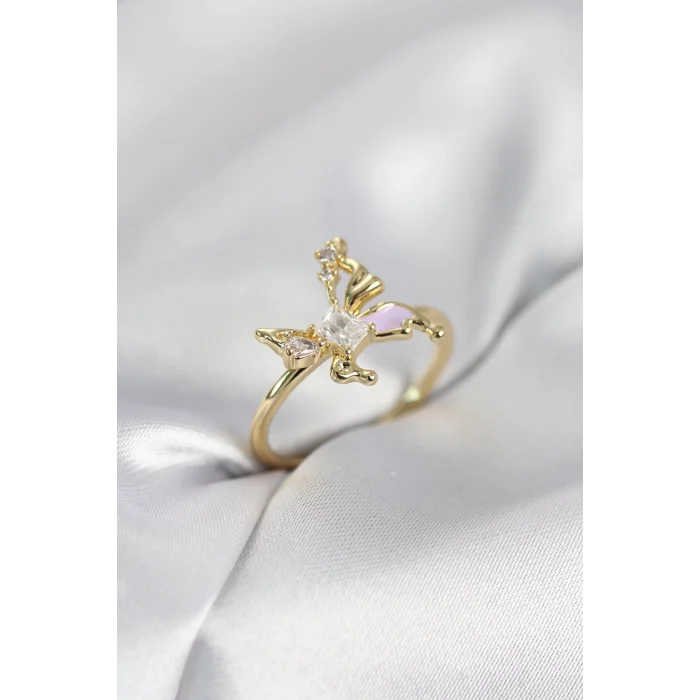 BUĞZ Gold Renk Kelebek Model Zirkon Taşlı Kadın Yüzük