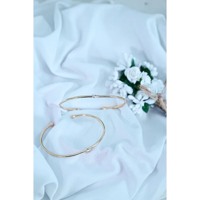 BUĞZ Gold Renk Kelepçe Model Zirkon Taşlı Çelik Bileklik Kaliteli