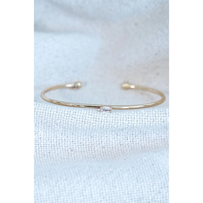 BUĞZ Gold Renk Kelepçe Model Zirkon Taşlı Çelik Bileklik Kaliteli