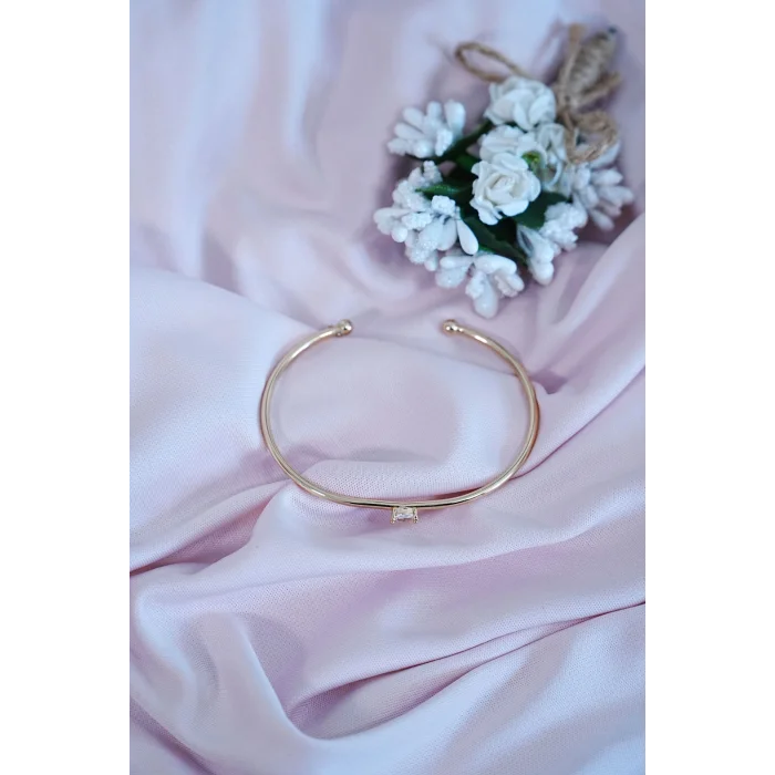 BUĞZ Gold Renk Kelepçe Model Zirkon Taşlı Çelik Bileklik Kaliteli