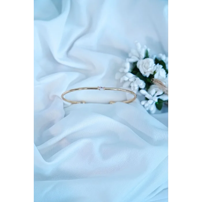 BUĞZ Gold Renk Kelepçe Model Zirkon Taşlı Çelik Bileklik Kaliteli