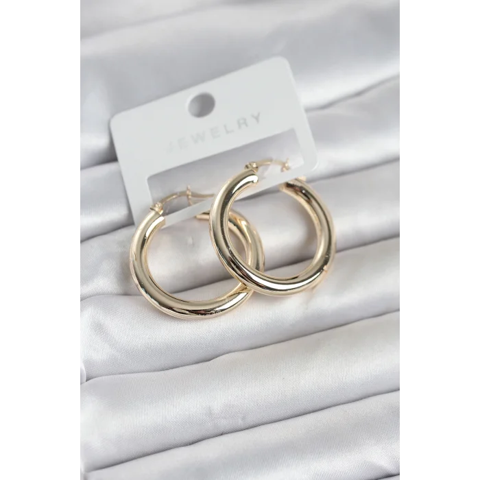 BUĞZ Gold Renk Pirinç Halka 30 mm Kadın Küpe