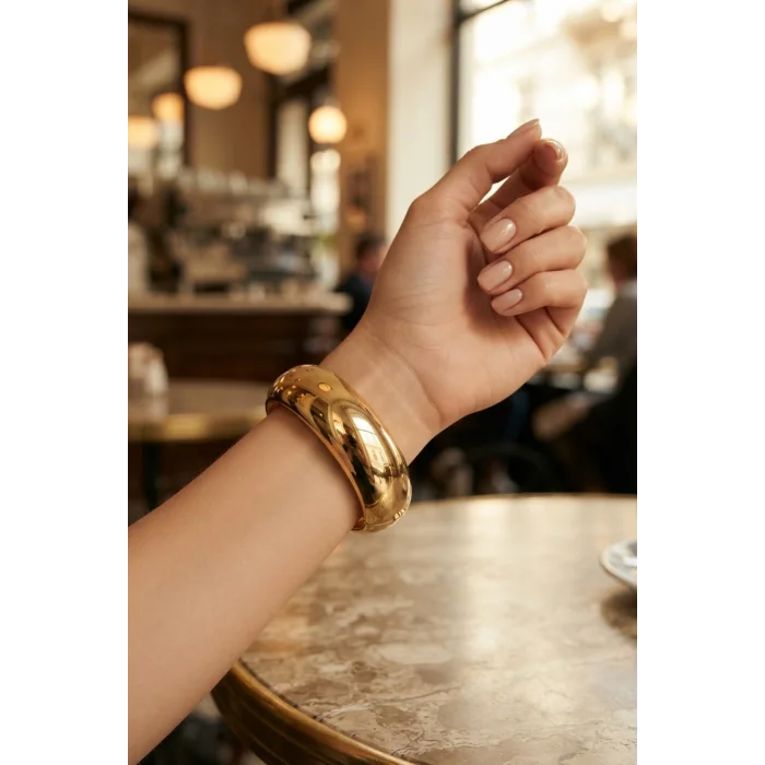 BUĞZ Gold Renk Pirinç Vintage Kalın Kelepçe Bilezik - BUĞZ