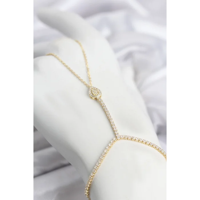 BUĞZ Gold Renk Pirinç Zirkon Taşlı Damla Model Şahmeran
