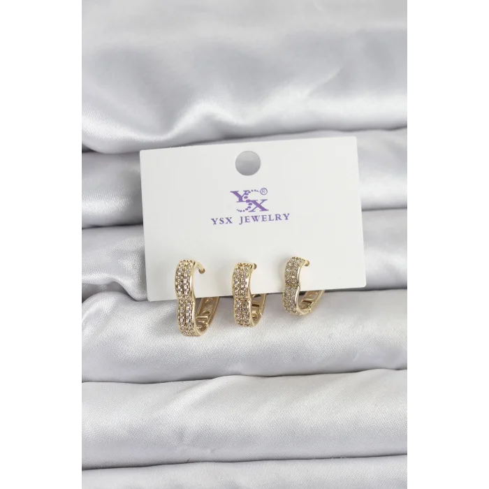 BUĞZ Gold Renk Pirinç Zirkon Taşlı Kalpli Kadın Küpe