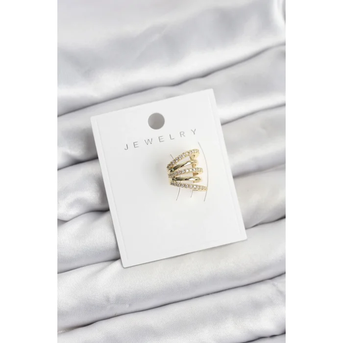 BUĞZ Gold Renk Pirinç Zirkon Taşlı Kıkırdak Earcuff Küpe