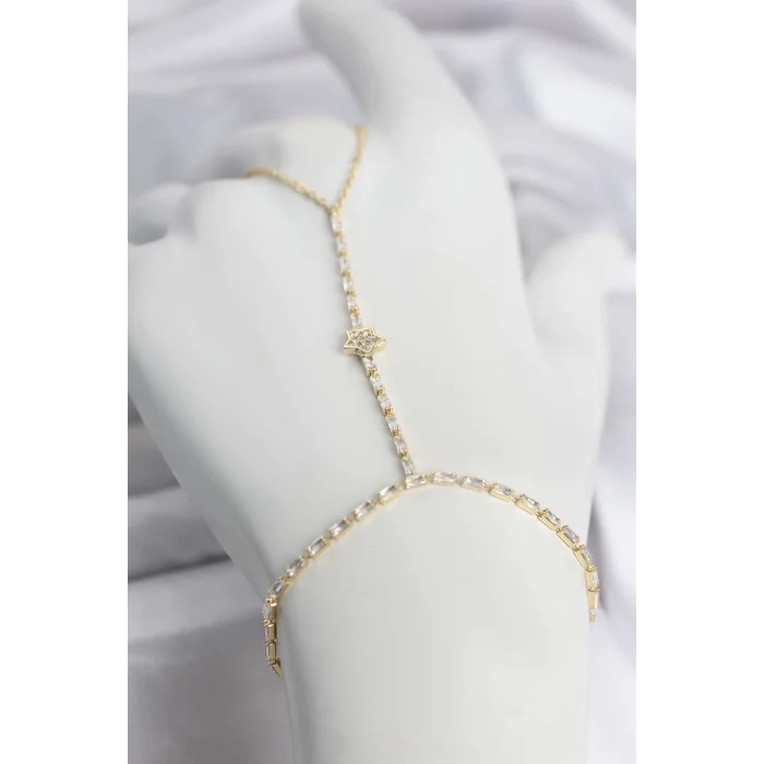BUĞZ Gold Renk Pirinç Zirkon Taşlı Yıldız Model Şahmeran