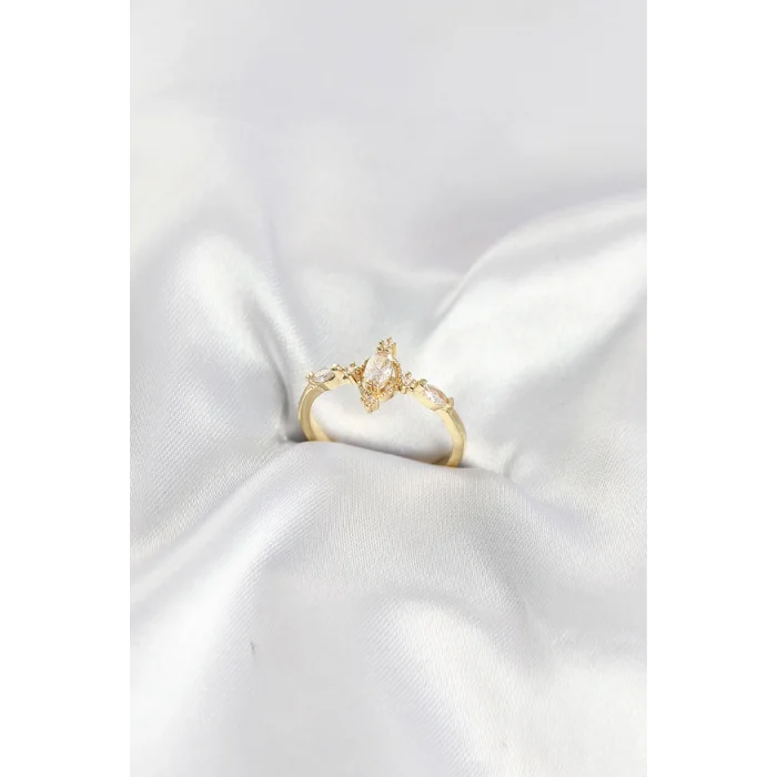 BUĞZ Gold Renk Vintage Model Zirkon Taşlı Yüzük