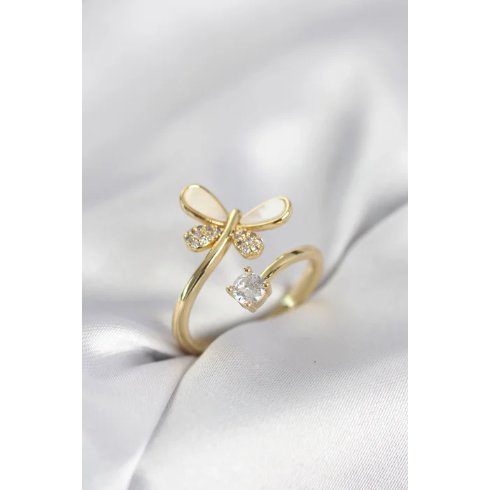 BUĞZ Gold Renk Yusufçuk Model Zirkon Taşlı Kadın Yüzük