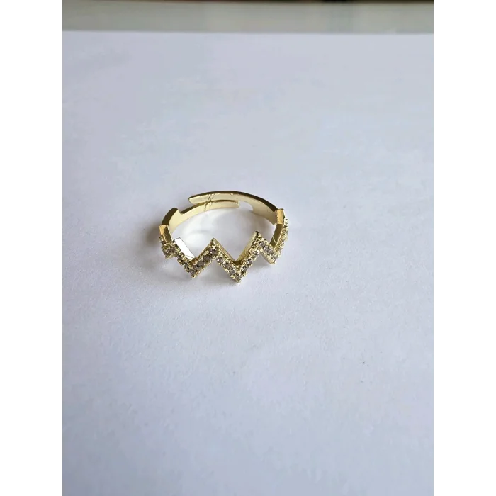 BUĞZ Gold Renk Zirkon Taşlı Ayarlanabilir Zikzak Yüzük
