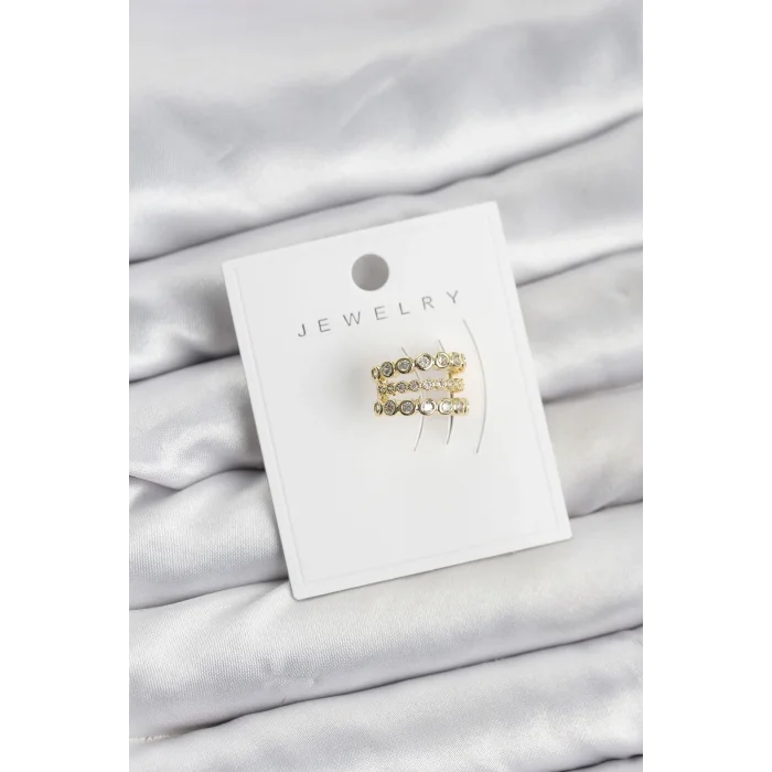 BUĞZ Gold Renk Zirkon Taşlı Pirinç Kıkırdak Earcuff Küpe