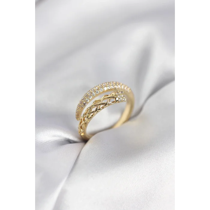 BUĞZ Gold Renk Zirkon Taşlı Sarmal Kadın Yüzük