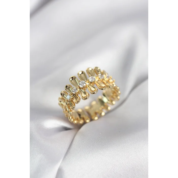 BUĞZ Gold Renk Zirkon Taşlı Sıralı Damla Model Kadın Yüzük