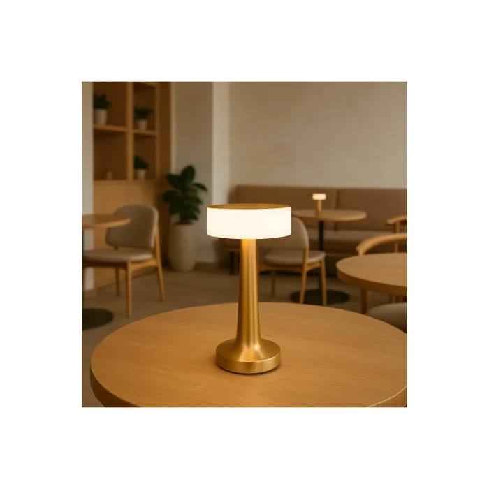 BUĞZ Gold Silindir Şarjlı Masa Lambası Modern Dekoratif LED Kablosuz Metal Abajur Modeli