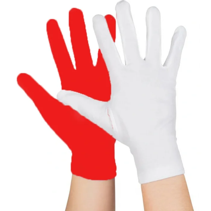 BUĞZ Gösteriler İçin 1 Çift Kırmızı Beyaz Pandomim Eldiveni Çocuk Boy