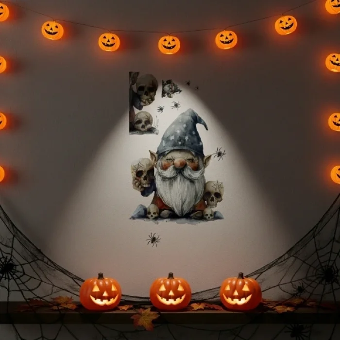 BUĞZ Gotik Cüce ve Kafatası Halloween Duvar Sticker Seti