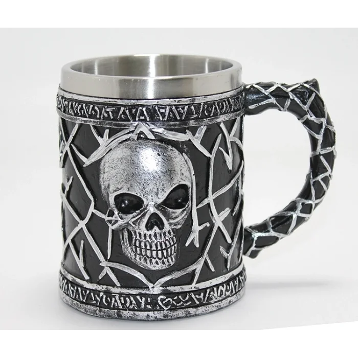 BUĞZ Gotik Kurukafa 3d Kabartmalı Paslanmaz Çelik Kupa Bardak Alk4380